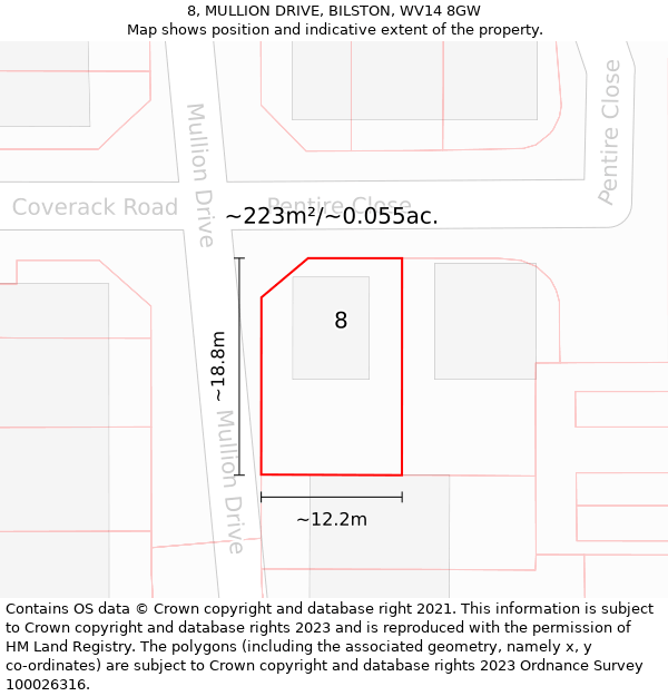 8, MULLION DRIVE, BILSTON, WV14 8GW: Plot and title map