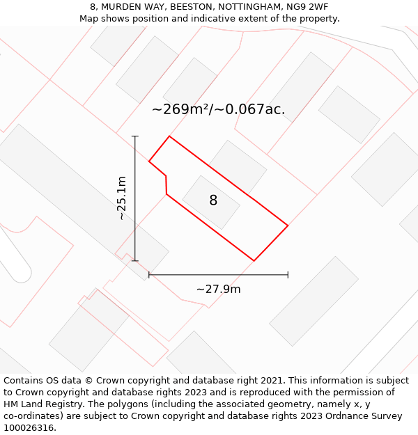 8, MURDEN WAY, BEESTON, NOTTINGHAM, NG9 2WF: Plot and title map