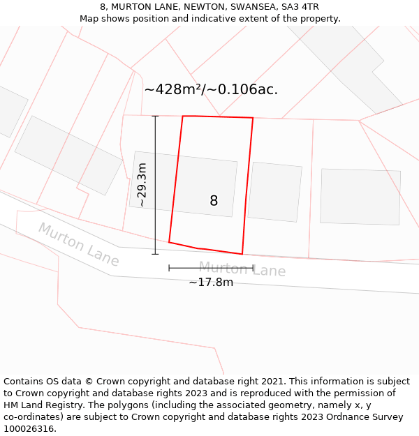 8, MURTON LANE, NEWTON, SWANSEA, SA3 4TR: Plot and title map