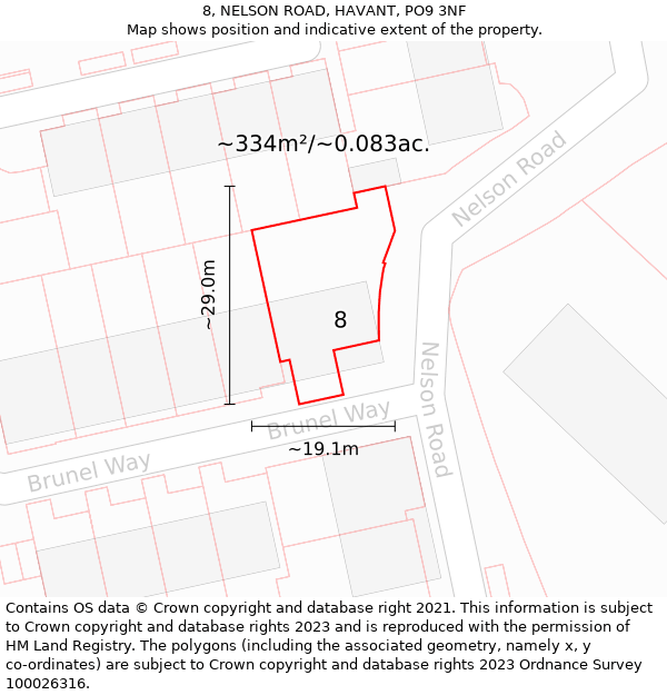 8, NELSON ROAD, HAVANT, PO9 3NF: Plot and title map