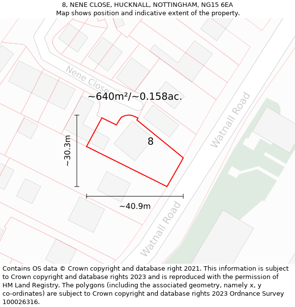 8, NENE CLOSE, HUCKNALL, NOTTINGHAM, NG15 6EA: Plot and title map