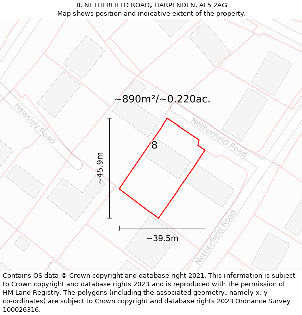 8, NETHERFIELD ROAD, HARPENDEN, AL5 2AG: Plot and title map