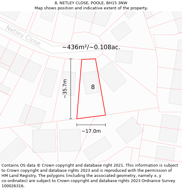 8, NETLEY CLOSE, POOLE, BH15 3NW: Plot and title map