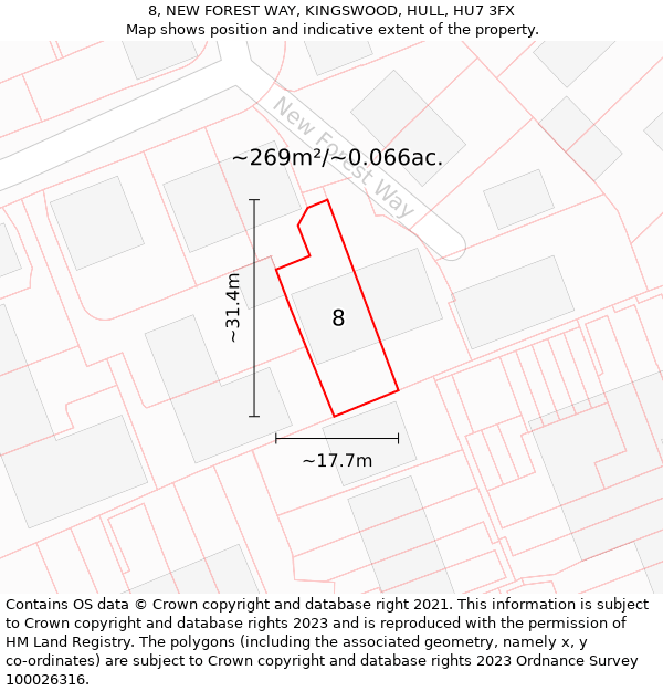 8, NEW FOREST WAY, KINGSWOOD, HULL, HU7 3FX: Plot and title map