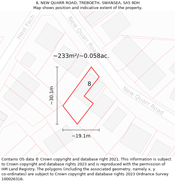 8, NEW QUARR ROAD, TREBOETH, SWANSEA, SA5 9DH: Plot and title map