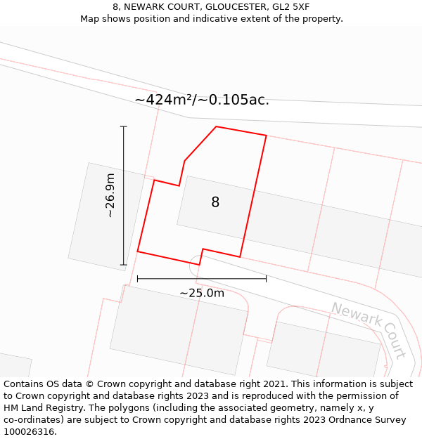 8, NEWARK COURT, GLOUCESTER, GL2 5XF: Plot and title map