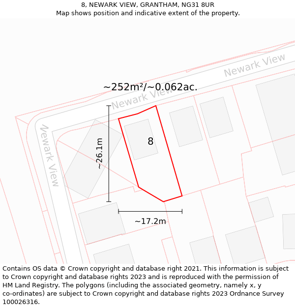 8, NEWARK VIEW, GRANTHAM, NG31 8UR: Plot and title map