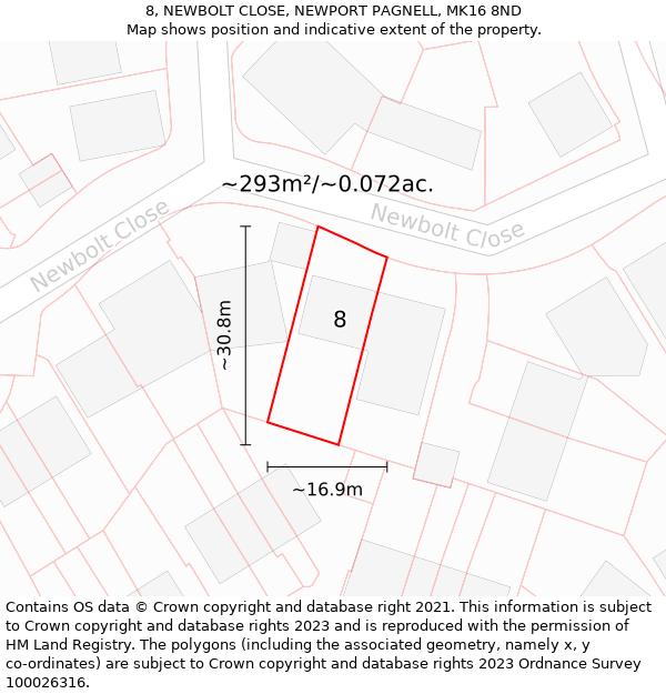 8, NEWBOLT CLOSE, NEWPORT PAGNELL, MK16 8ND: Plot and title map