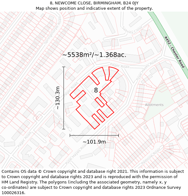 8, NEWCOME CLOSE, BIRMINGHAM, B24 0JY: Plot and title map