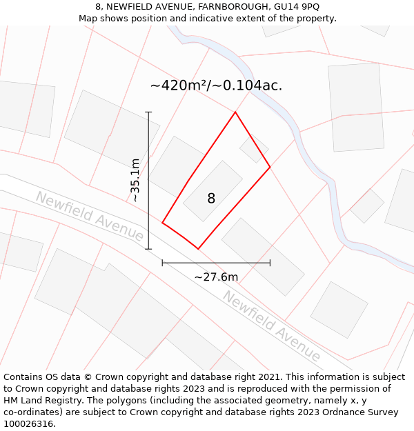 8, NEWFIELD AVENUE, FARNBOROUGH, GU14 9PQ: Plot and title map