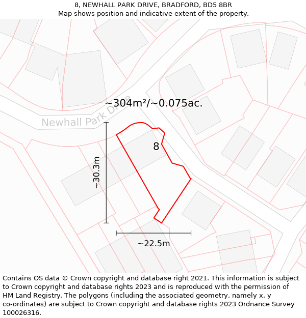 8, NEWHALL PARK DRIVE, BRADFORD, BD5 8BR: Plot and title map