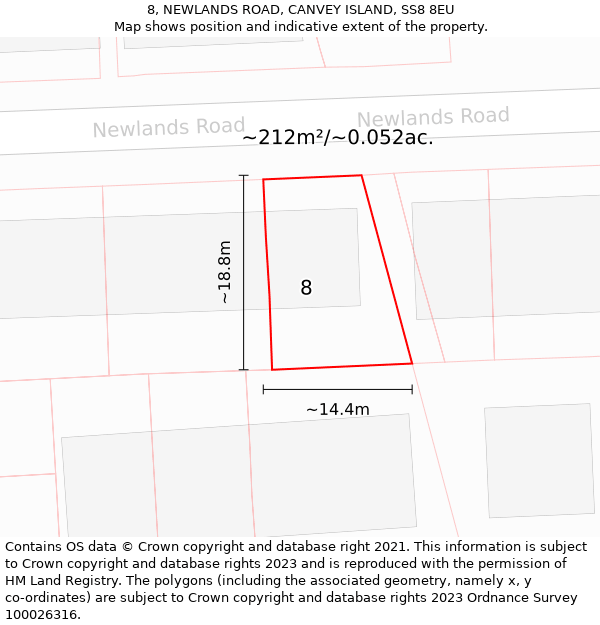 8, NEWLANDS ROAD, CANVEY ISLAND, SS8 8EU: Plot and title map