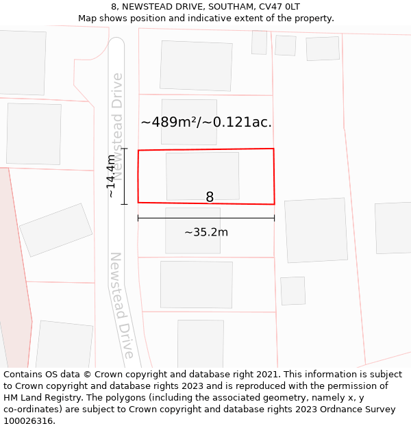 8, NEWSTEAD DRIVE, SOUTHAM, CV47 0LT: Plot and title map