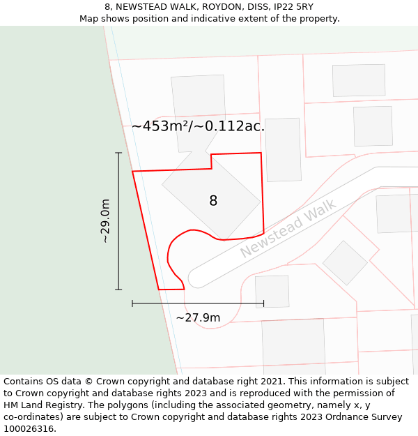 8, NEWSTEAD WALK, ROYDON, DISS, IP22 5RY: Plot and title map