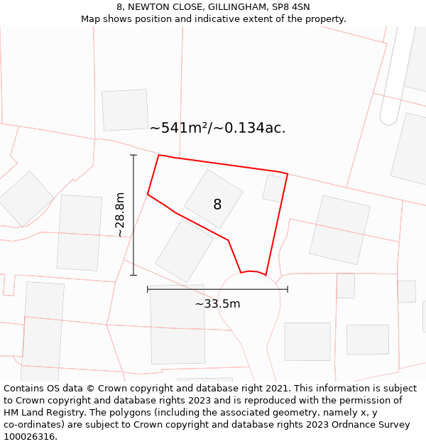 8, NEWTON CLOSE, GILLINGHAM, SP8 4SN: Plot and title map