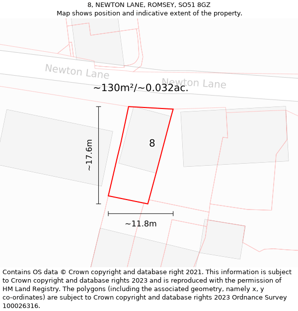 8, NEWTON LANE, ROMSEY, SO51 8GZ: Plot and title map