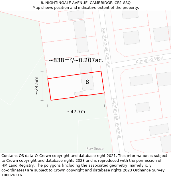 8, NIGHTINGALE AVENUE, CAMBRIDGE, CB1 8SQ: Plot and title map