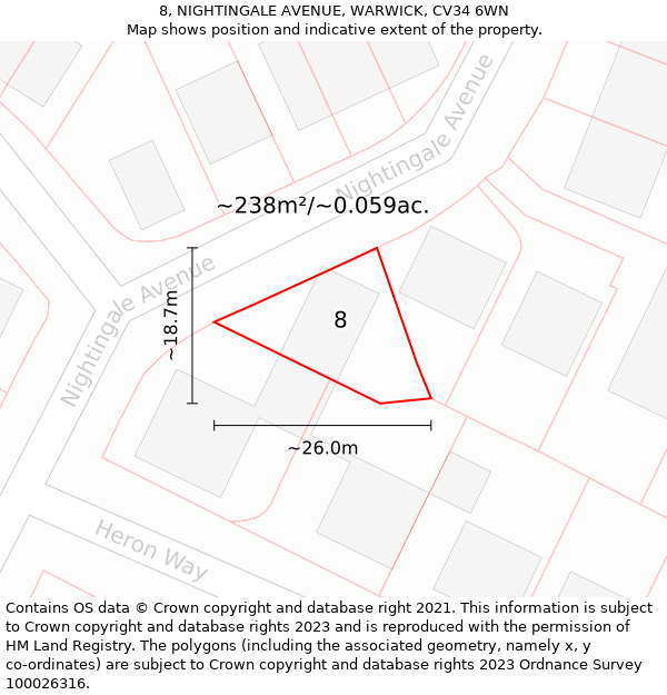 8, NIGHTINGALE AVENUE, WARWICK, CV34 6WN: Plot and title map