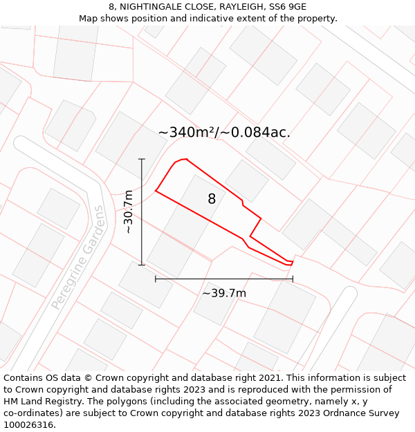 8, NIGHTINGALE CLOSE, RAYLEIGH, SS6 9GE: Plot and title map