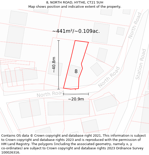 8, NORTH ROAD, HYTHE, CT21 5UH: Plot and title map