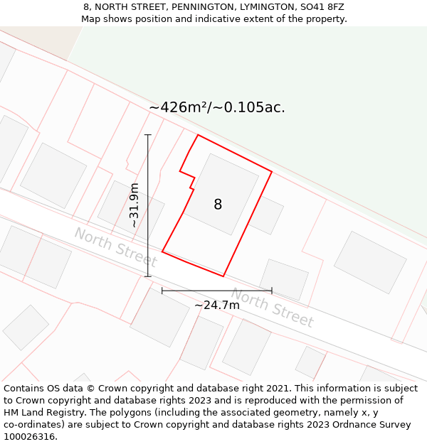 8, NORTH STREET, PENNINGTON, LYMINGTON, SO41 8FZ: Plot and title map