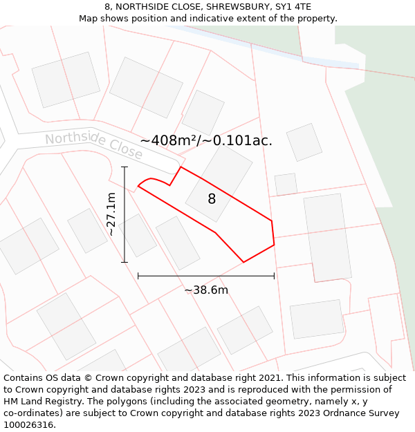 8, NORTHSIDE CLOSE, SHREWSBURY, SY1 4TE: Plot and title map