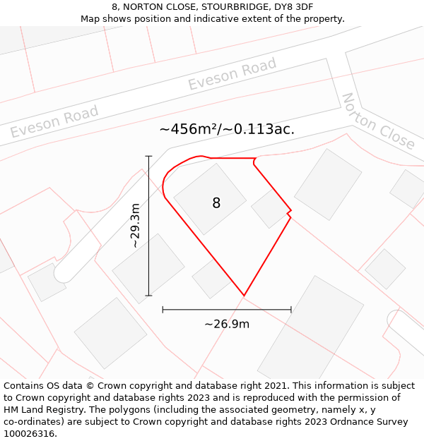 8, NORTON CLOSE, STOURBRIDGE, DY8 3DF: Plot and title map