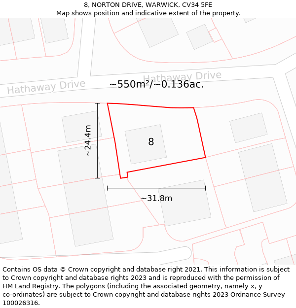 8, NORTON DRIVE, WARWICK, CV34 5FE: Plot and title map