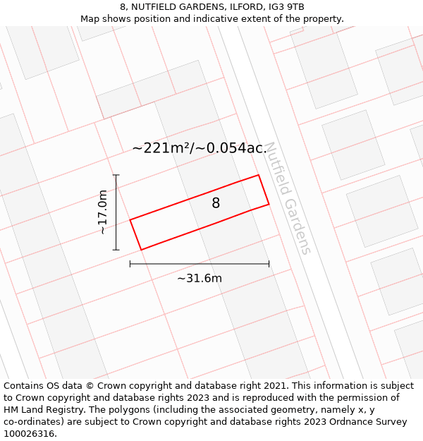 8, NUTFIELD GARDENS, ILFORD, IG3 9TB: Plot and title map