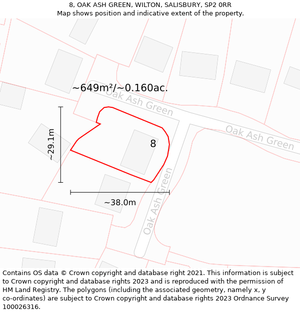 8, OAK ASH GREEN, WILTON, SALISBURY, SP2 0RR: Plot and title map