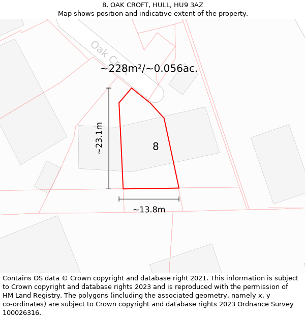 8, OAK CROFT, HULL, HU9 3AZ: Plot and title map