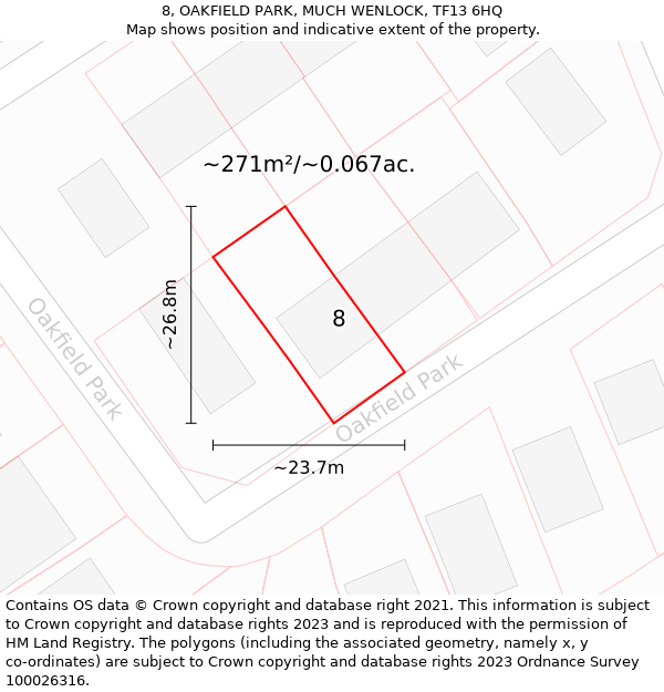 8, OAKFIELD PARK, MUCH WENLOCK, TF13 6HQ: Plot and title map