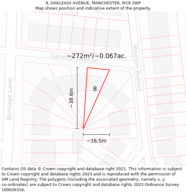 8, OAKLEIGH AVENUE, MANCHESTER, M19 2WP: Plot and title map