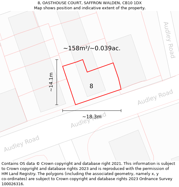 8, OASTHOUSE COURT, SAFFRON WALDEN, CB10 1DX: Plot and title map