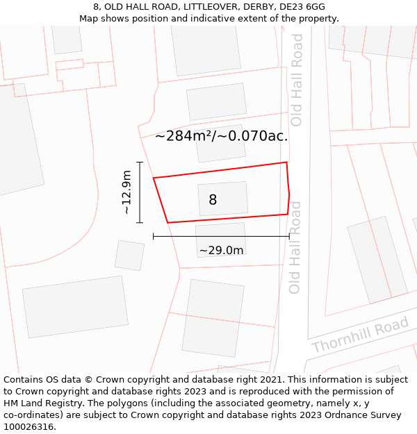 8, OLD HALL ROAD, LITTLEOVER, DERBY, DE23 6GG: Plot and title map