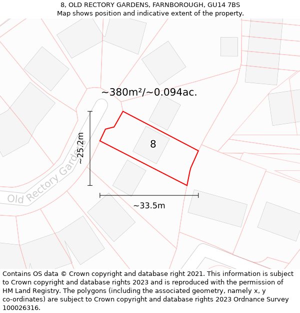 8, OLD RECTORY GARDENS, FARNBOROUGH, GU14 7BS: Plot and title map