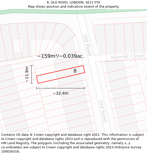 8, OLD ROAD, LONDON, SE13 5TA: Plot and title map