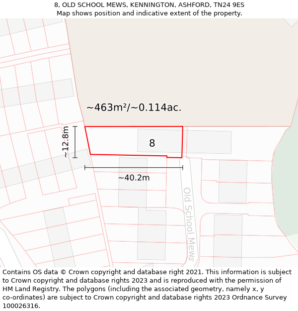 8, OLD SCHOOL MEWS, KENNINGTON, ASHFORD, TN24 9ES: Plot and title map