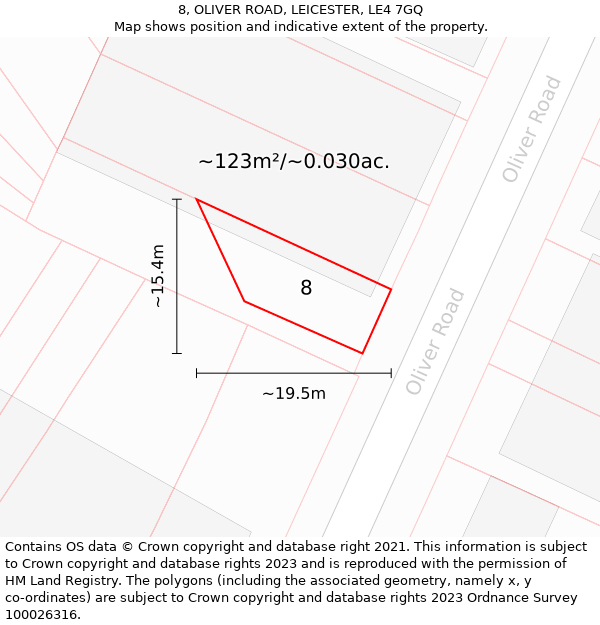 8, OLIVER ROAD, LEICESTER, LE4 7GQ: Plot and title map