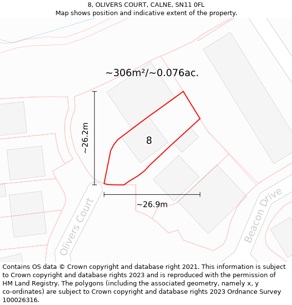 8, OLIVERS COURT, CALNE, SN11 0FL: Plot and title map