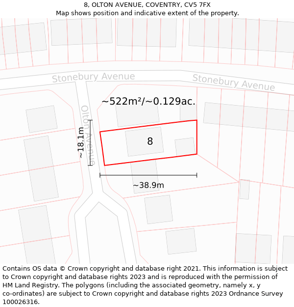 8, OLTON AVENUE, COVENTRY, CV5 7FX: Plot and title map