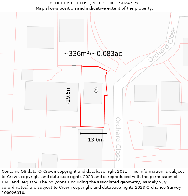 8, ORCHARD CLOSE, ALRESFORD, SO24 9PY: Plot and title map