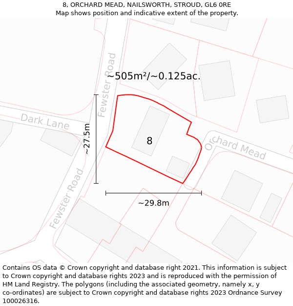 8, ORCHARD MEAD, NAILSWORTH, STROUD, GL6 0RE: Plot and title map