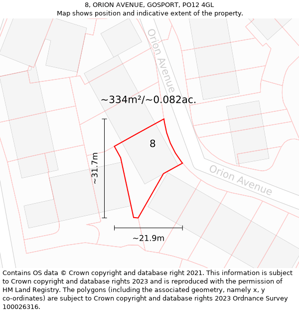 8, ORION AVENUE, GOSPORT, PO12 4GL: Plot and title map