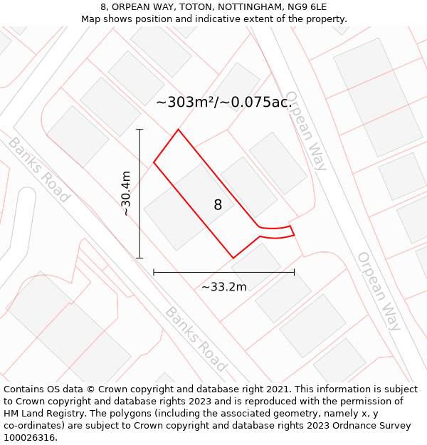 8, ORPEAN WAY, TOTON, NOTTINGHAM, NG9 6LE: Plot and title map