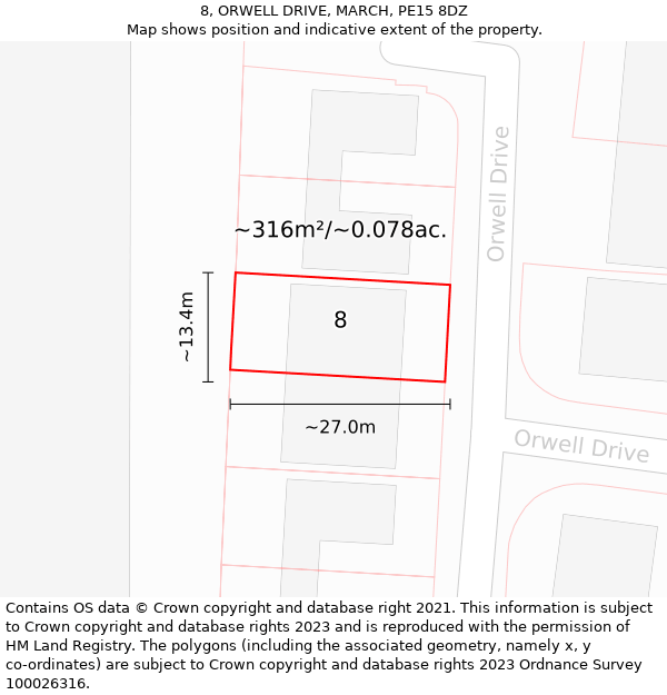 8, ORWELL DRIVE, MARCH, PE15 8DZ: Plot and title map