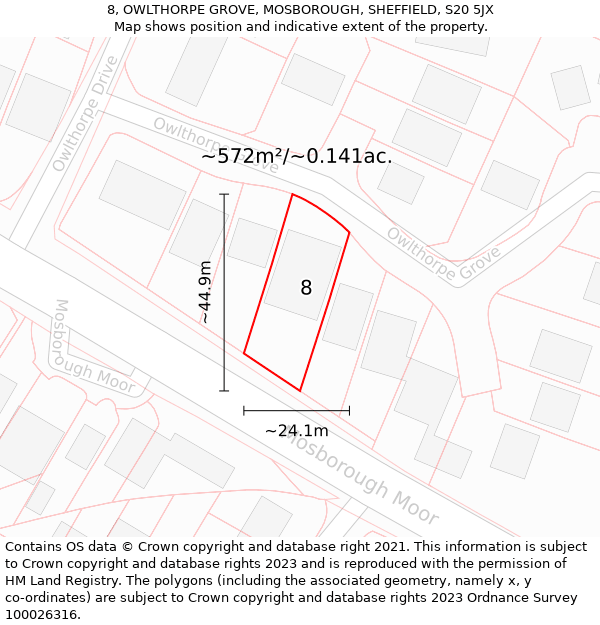 8, OWLTHORPE GROVE, MOSBOROUGH, SHEFFIELD, S20 5JX: Plot and title map