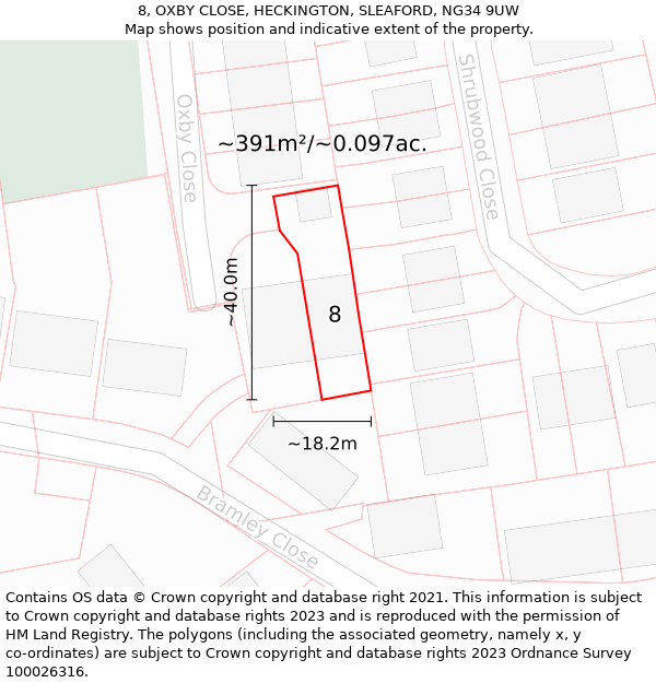 8, OXBY CLOSE, HECKINGTON, SLEAFORD, NG34 9UW: Plot and title map