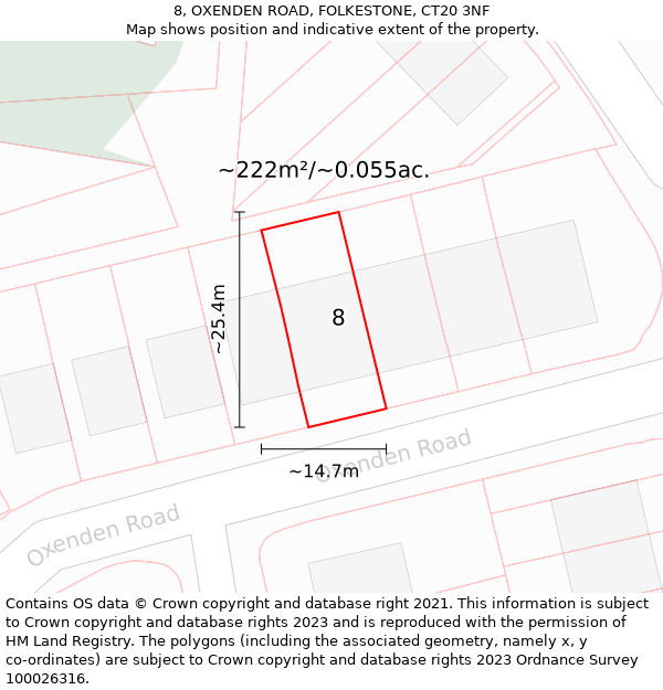 8, OXENDEN ROAD, FOLKESTONE, CT20 3NF: Plot and title map