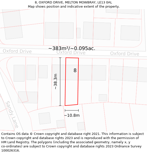 8, OXFORD DRIVE, MELTON MOWBRAY, LE13 0AL: Plot and title map